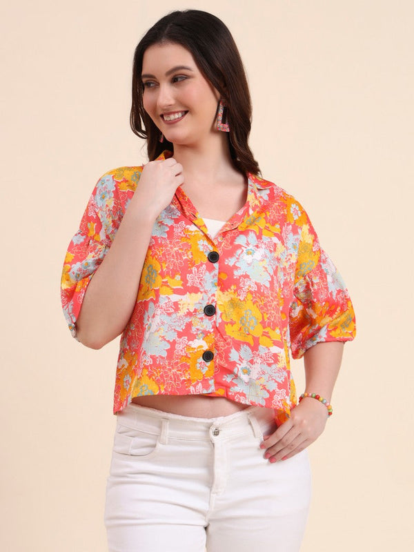 Amazing Orange Color Delta Fabric Short Top