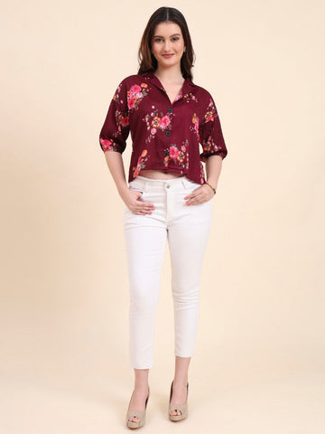 Amazing Wine Color Delta Fabric Short Top