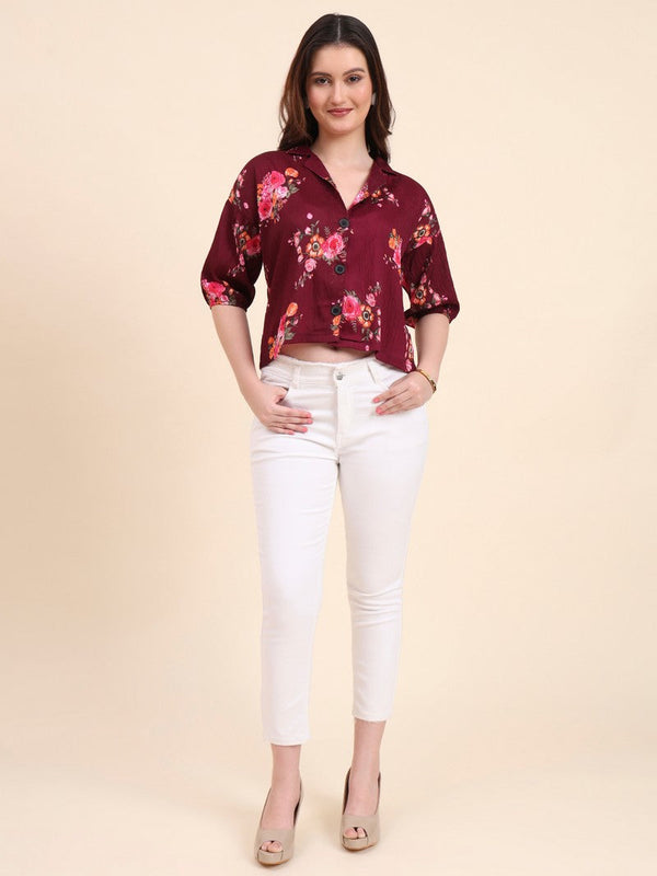 Amazing Wine Color Delta Fabric Short Top