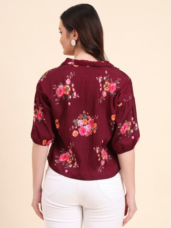 Amazing Wine Color Delta Fabric Short Top