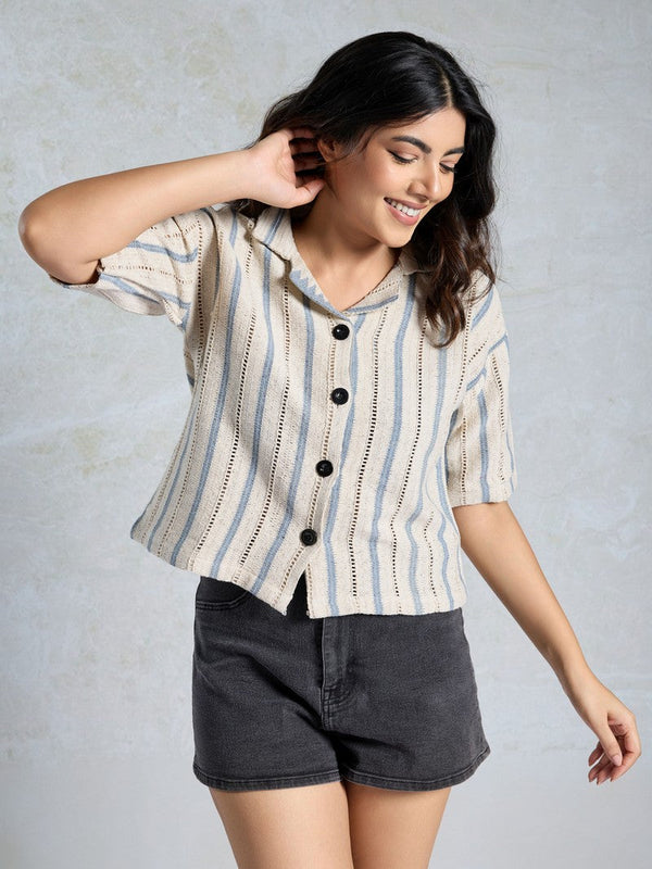 Amazing Blue Color Knited Fabric Short Top