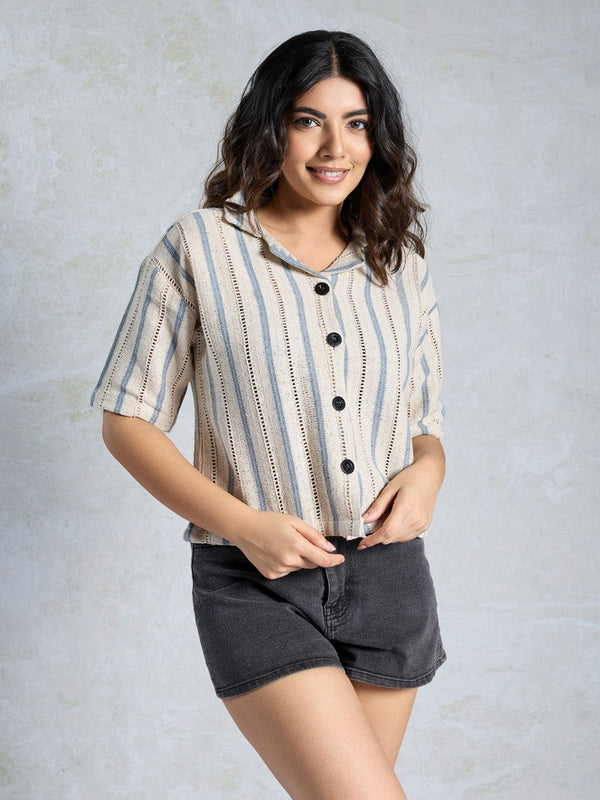 Amazing Blue Color Knited Fabric Short Top
