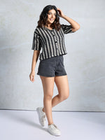 Amazing Black Color Knited Fabric Short Top