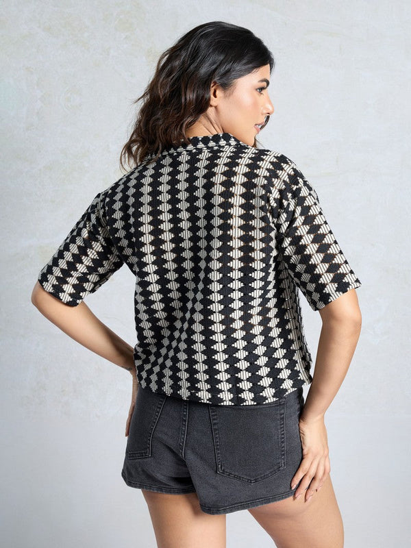 Amazing Black Color Knited Fabric Short Top