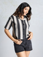 Amazing Black Color Knited Fabric Short Top