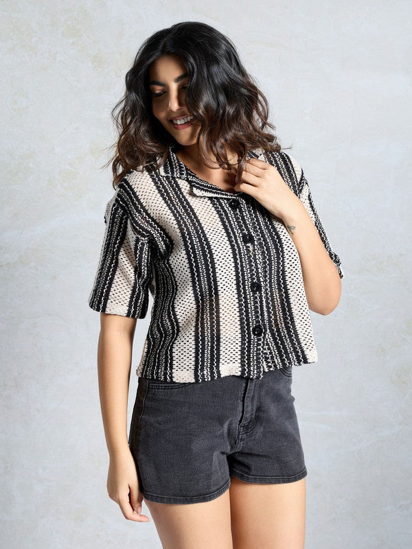 Amazing Black Color Knited Fabric Short Top