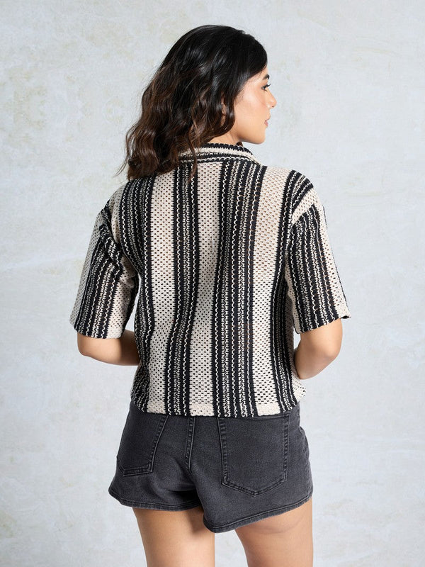 Amazing Black Color Knited Fabric Short Top