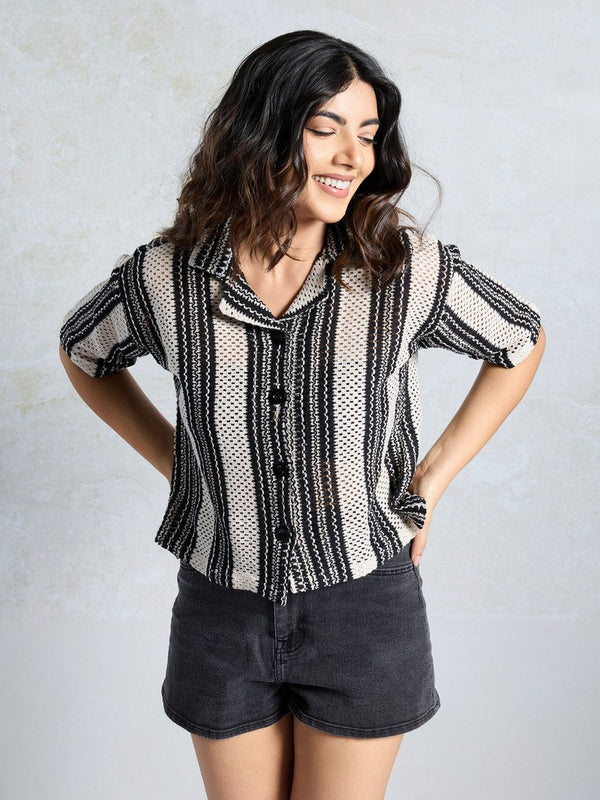 Amazing Black Color Knited Fabric Short Top