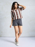 Amazing Brown Color Knited Fabric Short Top