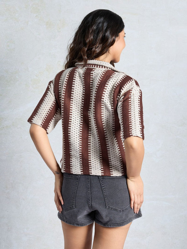 Amazing Brown Color Knited Fabric Short Top
