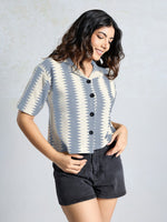Amazing Grey Color Knited Fabric Short Top