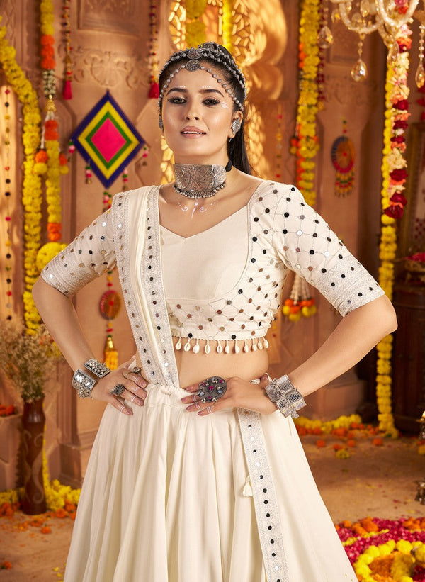 Impressive Cream Color Viscose Fabric Designer Lehenga