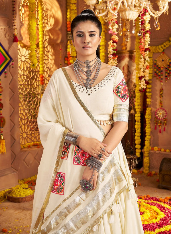 Impressive Cream Color Viscose Fabric Designer Lehenga
