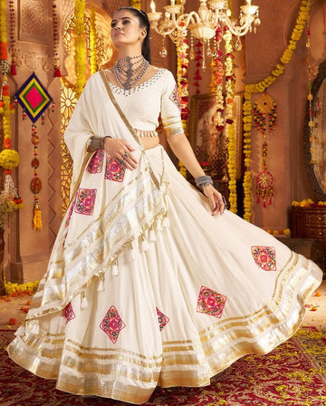 Impressive Cream Color Viscose Fabric Designer Lehenga