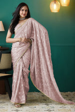 Elegant Peach Color Organza Fabric Designer Saree