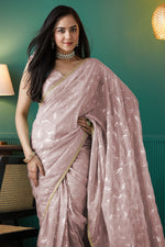 Elegant Peach Color Organza Fabric Designer Saree
