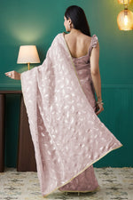 Elegant Peach Color Organza Fabric Designer Saree