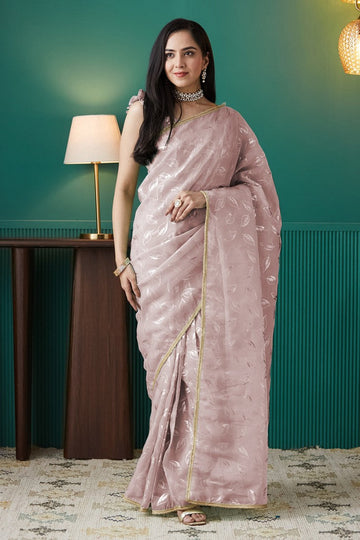 Elegant Peach Color Organza Fabric Designer Saree