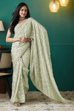 Elegant Green Color Organza Fabric Designer Saree