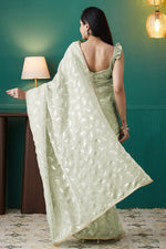 Elegant Green Color Organza Fabric Designer Saree