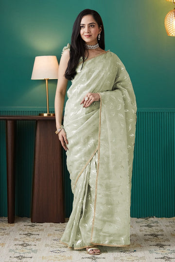 Elegant Green Color Organza Fabric Designer Saree