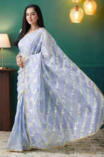 Elegant Purple Color Organza Fabric Designer Saree