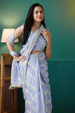 Elegant Purple Color Organza Fabric Designer Saree