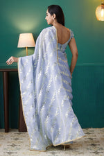 Elegant Purple Color Organza Fabric Designer Saree
