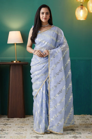 Elegant Purple Color Organza Fabric Designer Saree