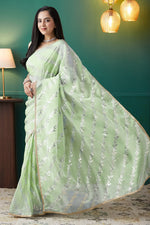 Elegant Green Color Organza Fabric Designer Saree