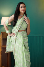 Elegant Green Color Organza Fabric Designer Saree