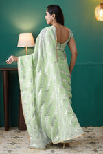 Elegant Green Color Organza Fabric Designer Saree