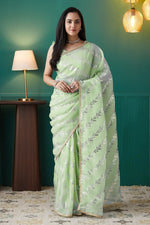 Elegant Green Color Organza Fabric Designer Saree
