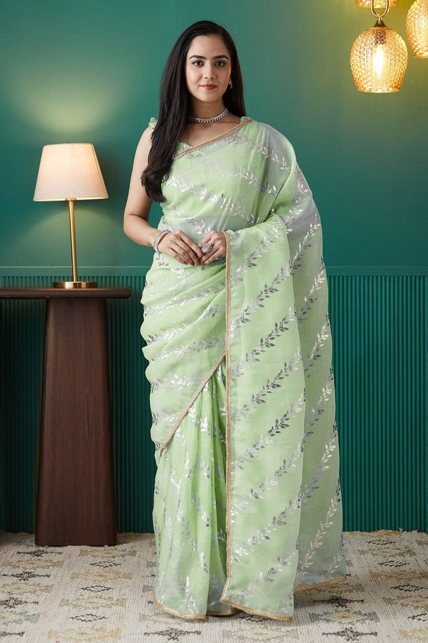 Elegant Green Color Organza Fabric Designer Saree