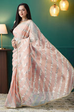 Elegant Peach Color Organza Fabric Designer Saree