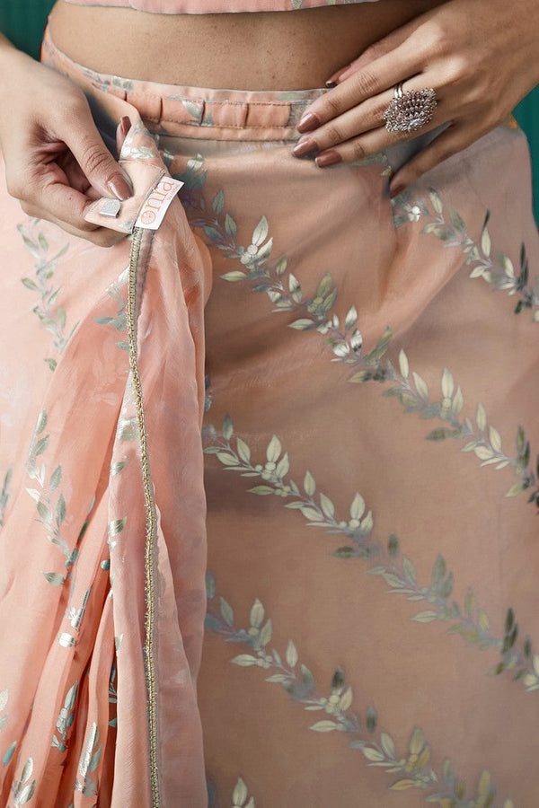 Elegant Peach Color Organza Fabric Designer Saree