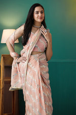 Elegant Peach Color Organza Fabric Designer Saree