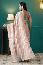 Elegant Peach Color Organza Fabric Designer Saree