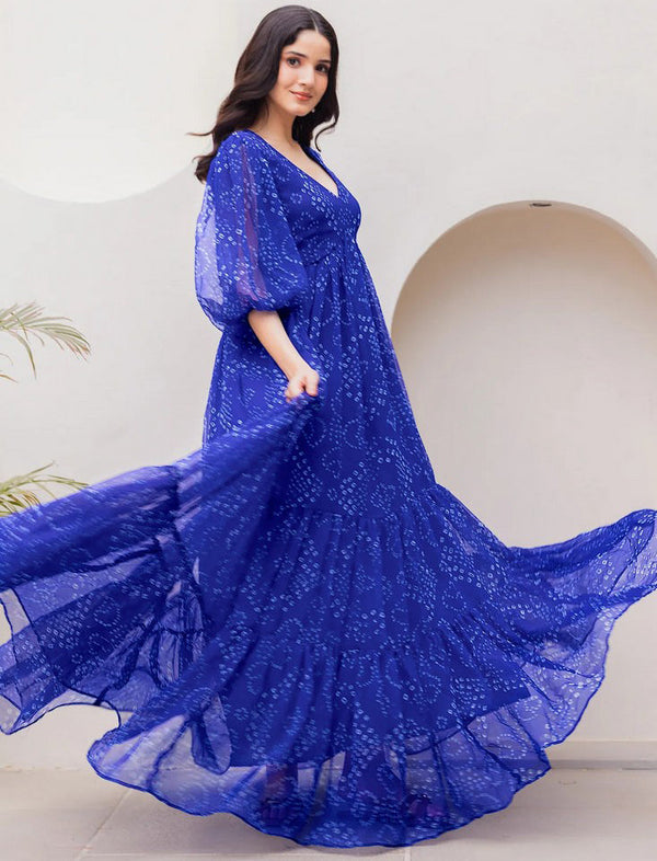 Striking Blue Color Georgette Fabric Gown