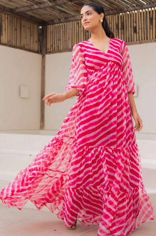 Striking Pink Color Georgette Fabric Gown