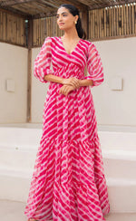 Striking Pink Color Georgette Fabric Gown