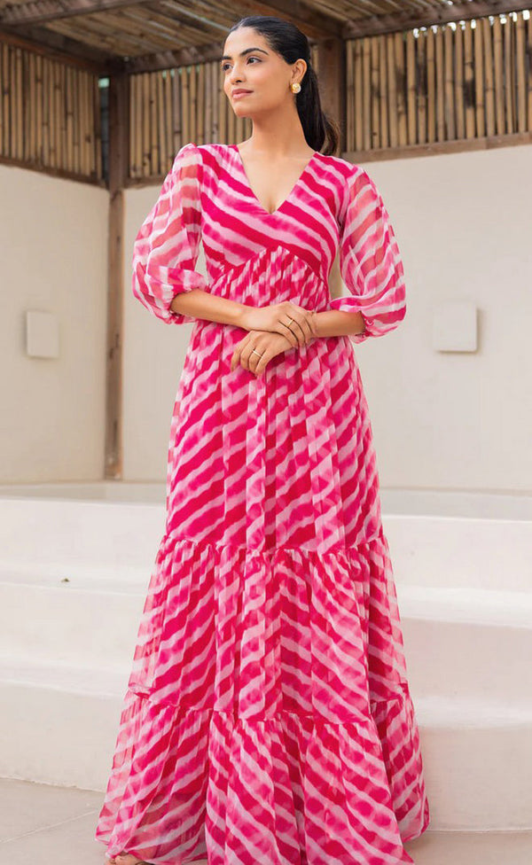 Striking Pink Color Georgette Fabric Gown