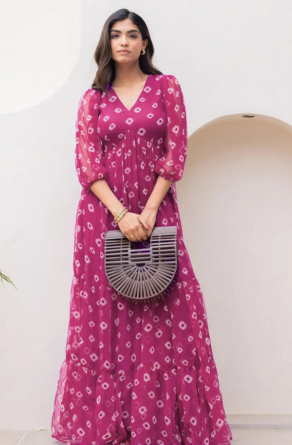Striking Magenta Color Georgette Fabric Gown