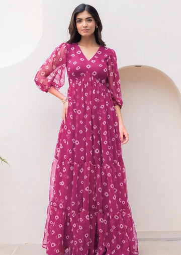 Striking Magenta Color Georgette Fabric Gown