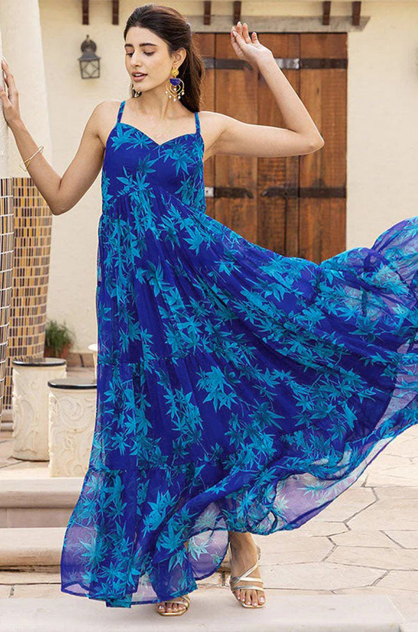 Striking Blue Color Georgette Fabric Gown