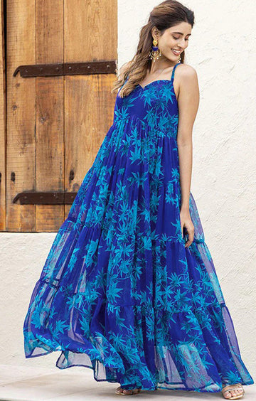 Striking Blue Color Georgette Fabric Gown