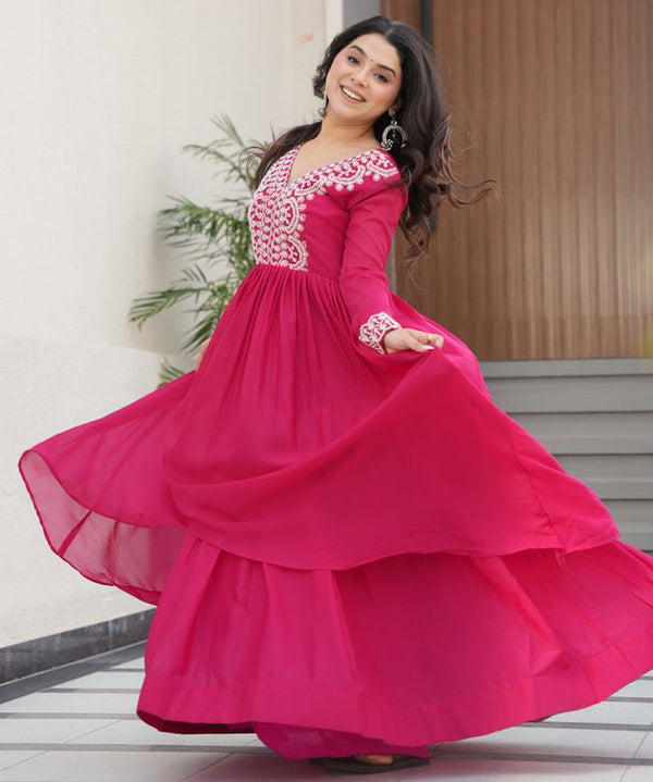Striking Pink Color Georgette Fabric Gown