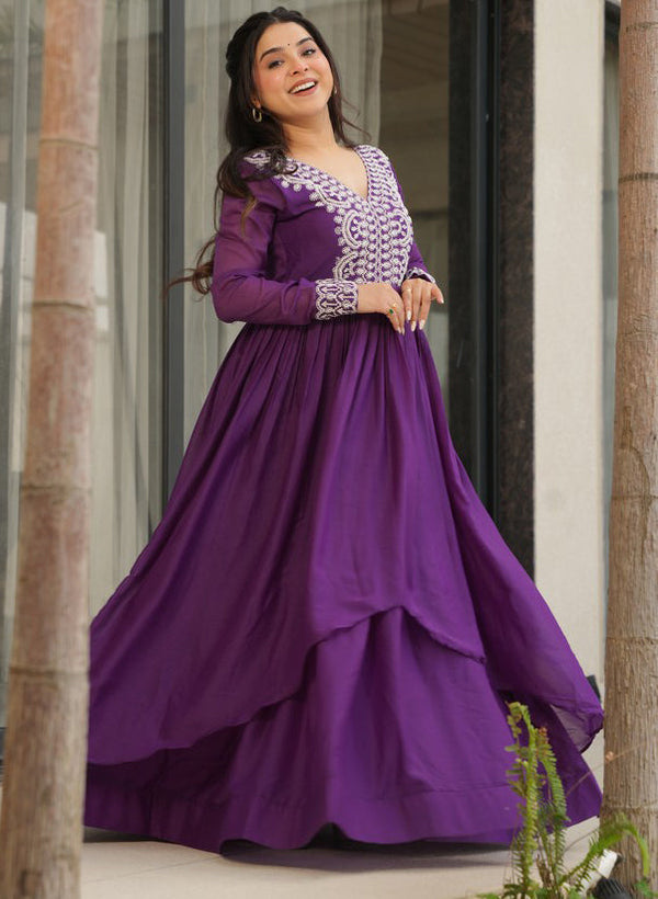 Striking Purple Color Georgette Fabric Gown