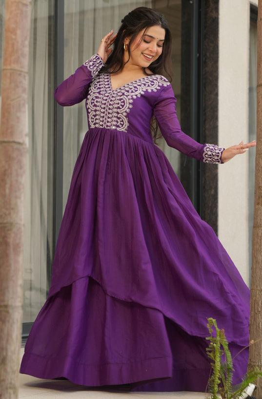 Striking Purple Color Georgette Fabric Gown