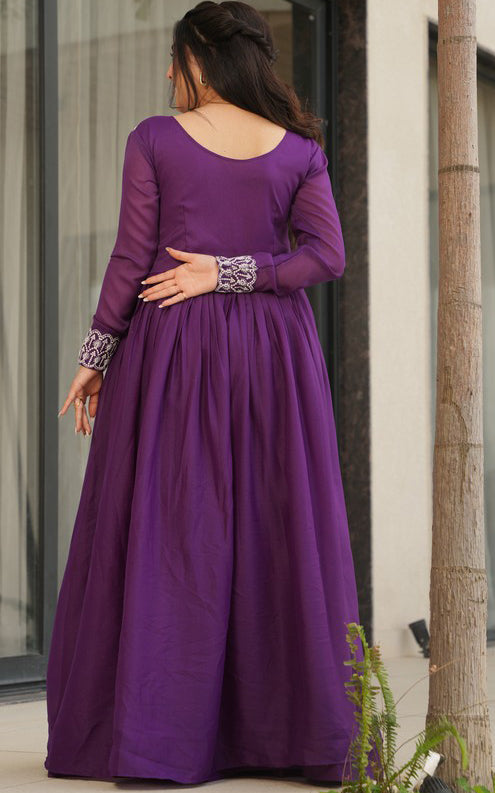 Striking Purple Color Georgette Fabric Gown